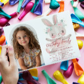 Little Bunny Ballerina Custom Foto Roze Verjaardag Kaart