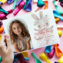 Little Bunny Ballerina Custom Foto Roze Verjaardag