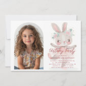 Little Bunny Ballerina Custom Foto Roze Verjaardag Kaart (Voorkant)