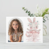 Little Bunny Ballerina Custom Foto Roze Verjaardag Kaart (Staand voorkant)