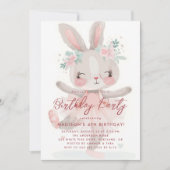 Little Bunny Ballerina Roze Verjaardagsfeestje Kaart (Voorkant)