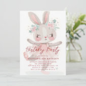 Little Bunny Ballerina Roze Verjaardagsfeestje Kaart (Staand voorkant)