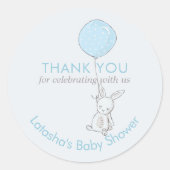 Little Bunny & Balloon Blue Dank je Ronde Sticker (Voorkant)