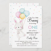 Little Bunny Balloons Birthday Invitation Kaart (Voorkant / Achterkant)