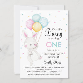 Little Bunny Balloons Birthday Invitation Kaart