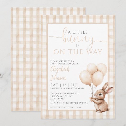 Little Bunny Balloons Genderneutraal Baby shower Kaart (Voorkant / Achterkant)