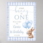 Little Bunny Blue 1st Birthday Welcome Sign Poster (Voorkant)