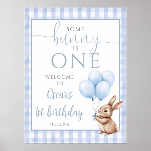 Little Bunny Blue 1st Birthday Welcome Sign Poster (Voorkant)