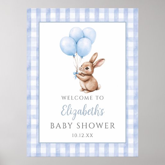 Little Bunny Blue Baby shower Welkomstbord Poster (Voorkant)