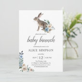 Little Bunny Boho Dust Blue Flowers Baby shower Kaart (Staand voorkant)