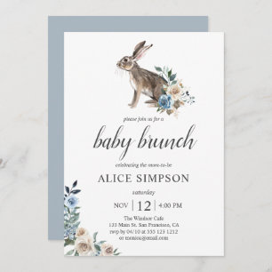 Little Bunny Boho Dust Blue Flowers Baby shower Kaart
