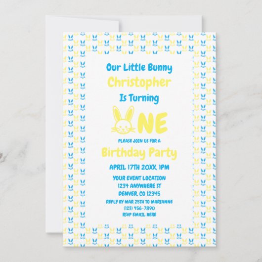 Little Bunny Boy 1st Birthday Kaart (Voorkant)