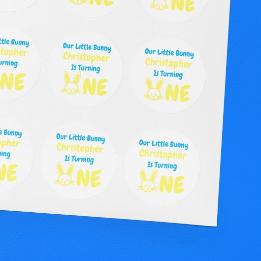 Little Bunny Boy 1st Birthday Ronde Sticker