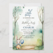 Little Bunny Boy Draaien Een Waterverf Verjaardag Kaart (Voorkant)