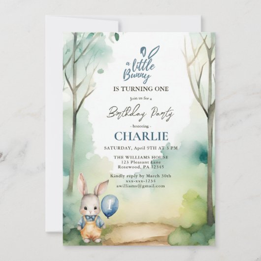 Little Bunny Boy Draaien Een Waterverf Verjaardag Kaart (Voorkant)