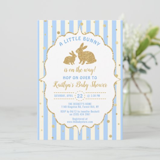 Little Bunny Boys Easter Baby shower Invitation Kaart (Staand voorkant)