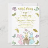 Little Bunny Butterfly 1 Baby shower Kaart (Voorkant)