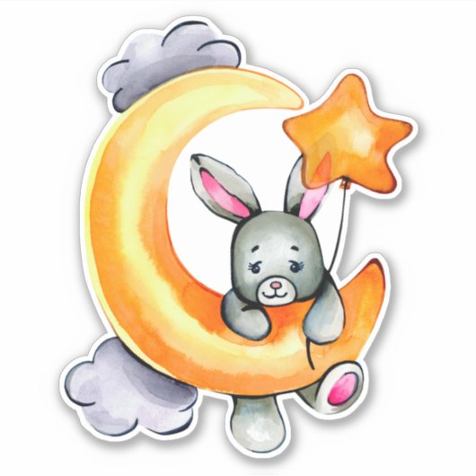 Little Bunny Cute Animal Oranje Grey Sticker (Voorkant)