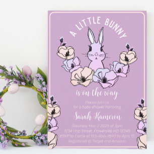 Little Bunny Cute Paars Floral Baby shower Kaart