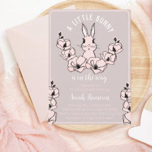 Little Bunny Cute Pink Floral Baby shower Kaart