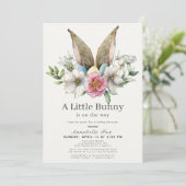 Little Bunny Ear Floral Green Baby shower Kaart (Staand voorkant)