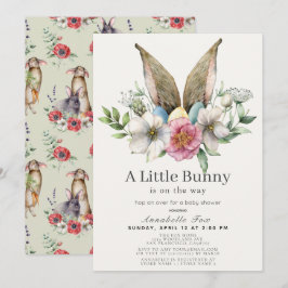 Little Bunny Ear Floral Green Baby shower Kaart