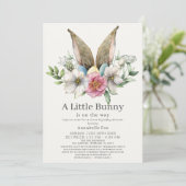 Little Bunny Ear Floral Green Drive-by Baby shower Kaart (Staand voorkant)