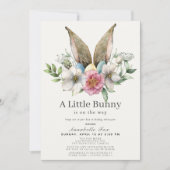 Little Bunny Ear Floral Pink Baby shower Kaart (Voorkant)