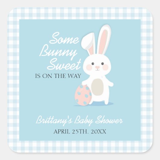 Little Bunny Easter Baby shower Gingham Plaid Vierkante Sticker (Voorkant)