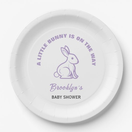 Little Bunny Easter Baby shower Wit Paarse Cool Papieren Bordje (Voorkant)