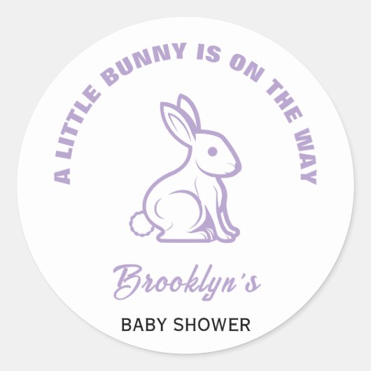 Little Bunny Easter Baby shower Wit Paarse Cool Ronde Sticker (Voorkant)