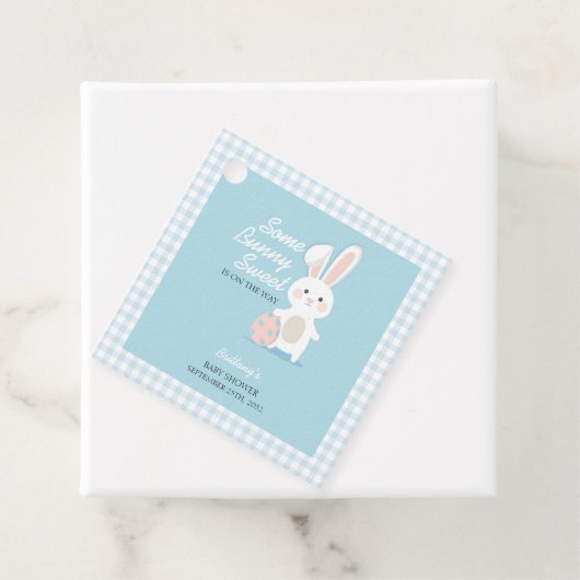 Little Bunny Easter Checkered Baby shower Bedankjes Labels (In situ)