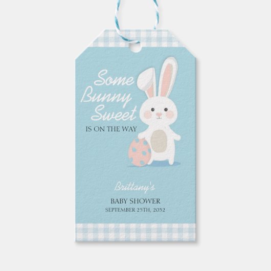 Little Bunny Easter Checkered Baby shower Cadeaulabel (Voorkant)