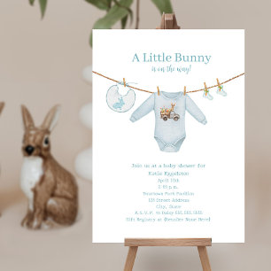 Little Bunny Easter Clothes Blue Boy Baby shower Kaart