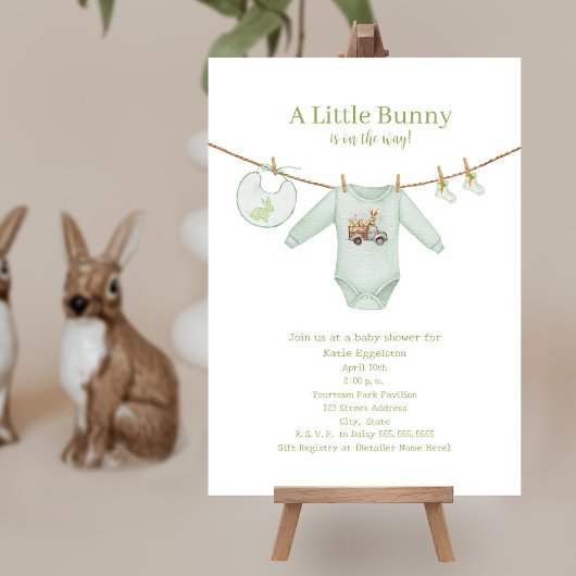 Little Bunny Easter Clothes Green Boy Baby shower Kaart