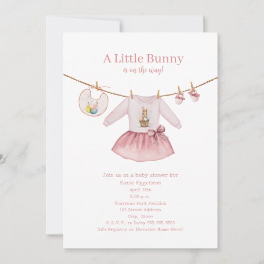 Little Bunny Easter Pink Girl Kleding Baby shower Kaart (Voorkant)