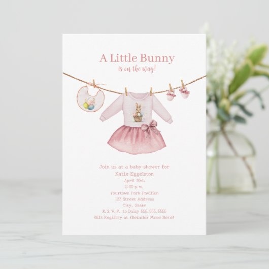 Little Bunny Easter Pink Girl Kleding Baby shower Kaart (Staand voorkant)