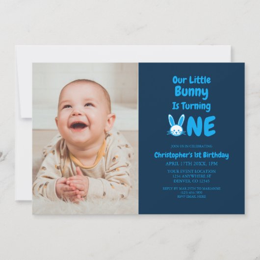 Little Bunny First Birthday Kaart (Voorkant)