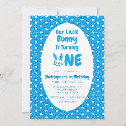 Little Bunny First Birthday Kaart (Voorkant)