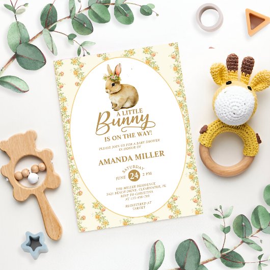 Little Bunny  Floral Boho Baby shower Kaart