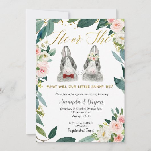 Little Bunny Gender onthulling party Invitation Kaart (Voorkant)