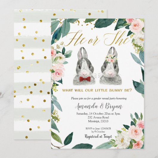 Little Bunny Gender onthulling party Invitation Kaart (Voorkant / Achterkant)