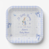 Little Bunny Gingham Blue Baby Shower Papieren Bordje (Voorkant)