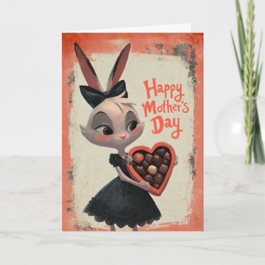 Little Bunny Giving Mother's Day Chocolates Kaart (Voorkant)
