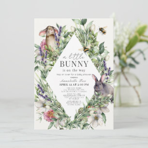 Little Bunny Greenery Rhombus Baby shower Kaart