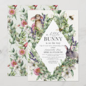 Little Bunny Greenery Rhombus Virtual Baby shower Kaart (Voorkant / Achterkant)