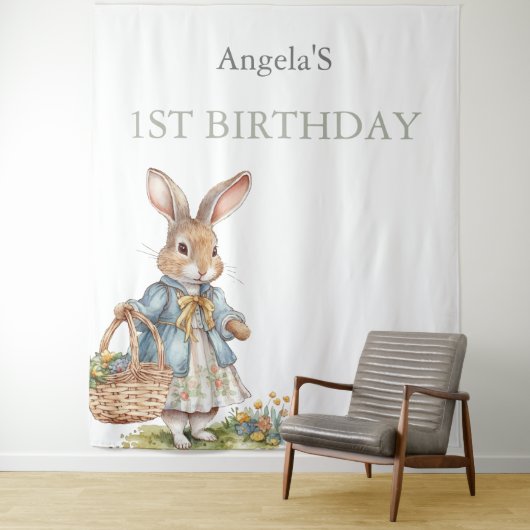 Little Bunny Greenety Meisje Eerste Verjaardagsfee Wandkleed (In situ)