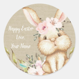 Little Bunny Happy Easter gepersonaliseerd Ronde Sticker