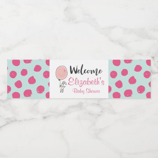Little Bunny Holding een ballonBaby shower Waterfles Etiket (Enkel label)
