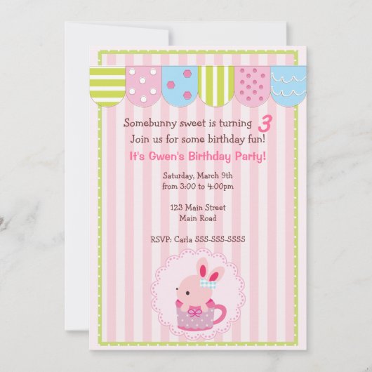 Little Bunny in Cup Girl Birthday Party Kaart (Voorkant)